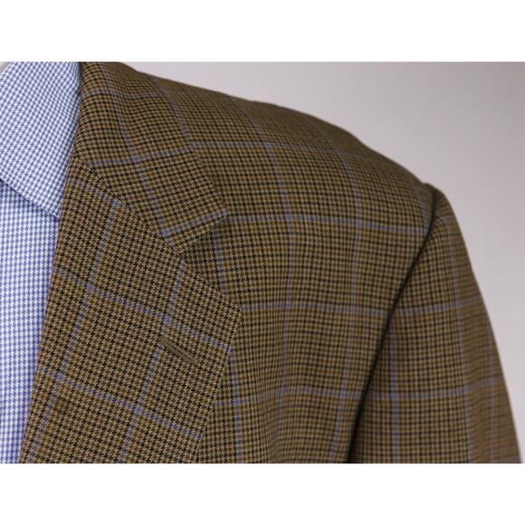 Hickey Freeman Brown Blue Windowpane Wool Sportcoat Blazer 52R - Picture 4 of 9